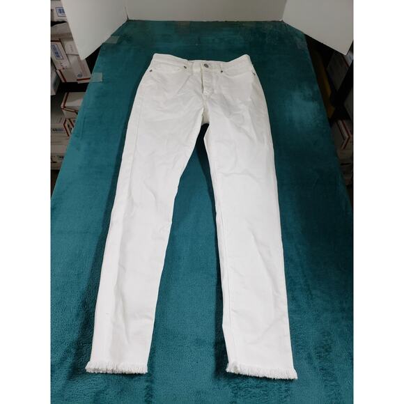 Loft Jeans Size 0 Womens White Stretch Pants Ladies Fray Hem Mid Rise Skinny - Picture 1 of 13